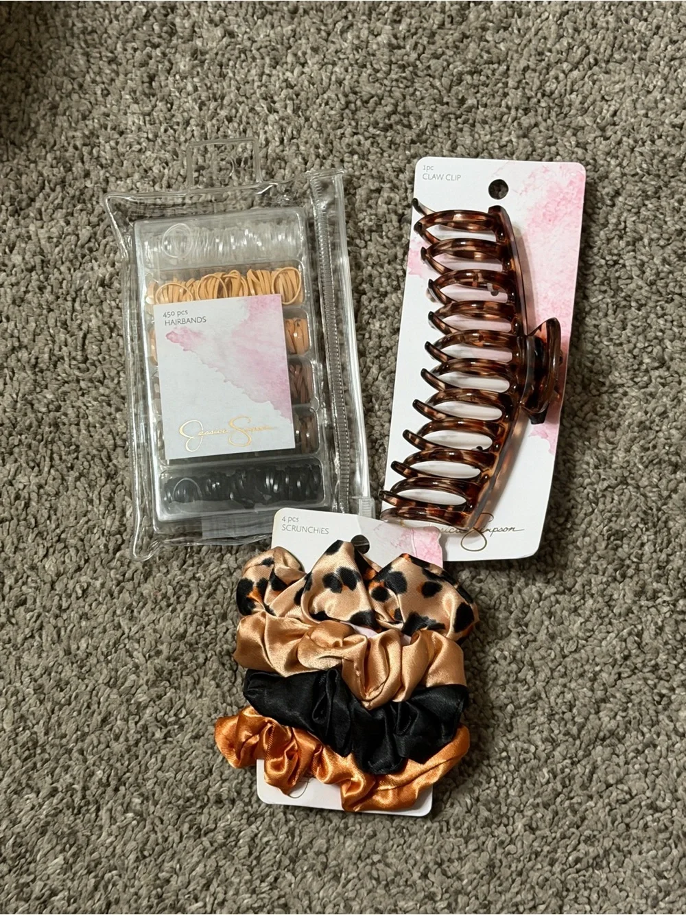 NEW Jessica Simpson Extra Lg Tortoise Claw Clip Scrunchies & 450 Pcs Hairbands